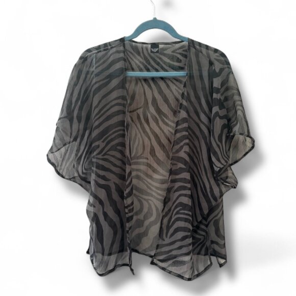 Betsey Johnson Gray Black Zebra Print Sheer Short Kimono OSFA Y2K Dark Boho - Picture 1 of 13